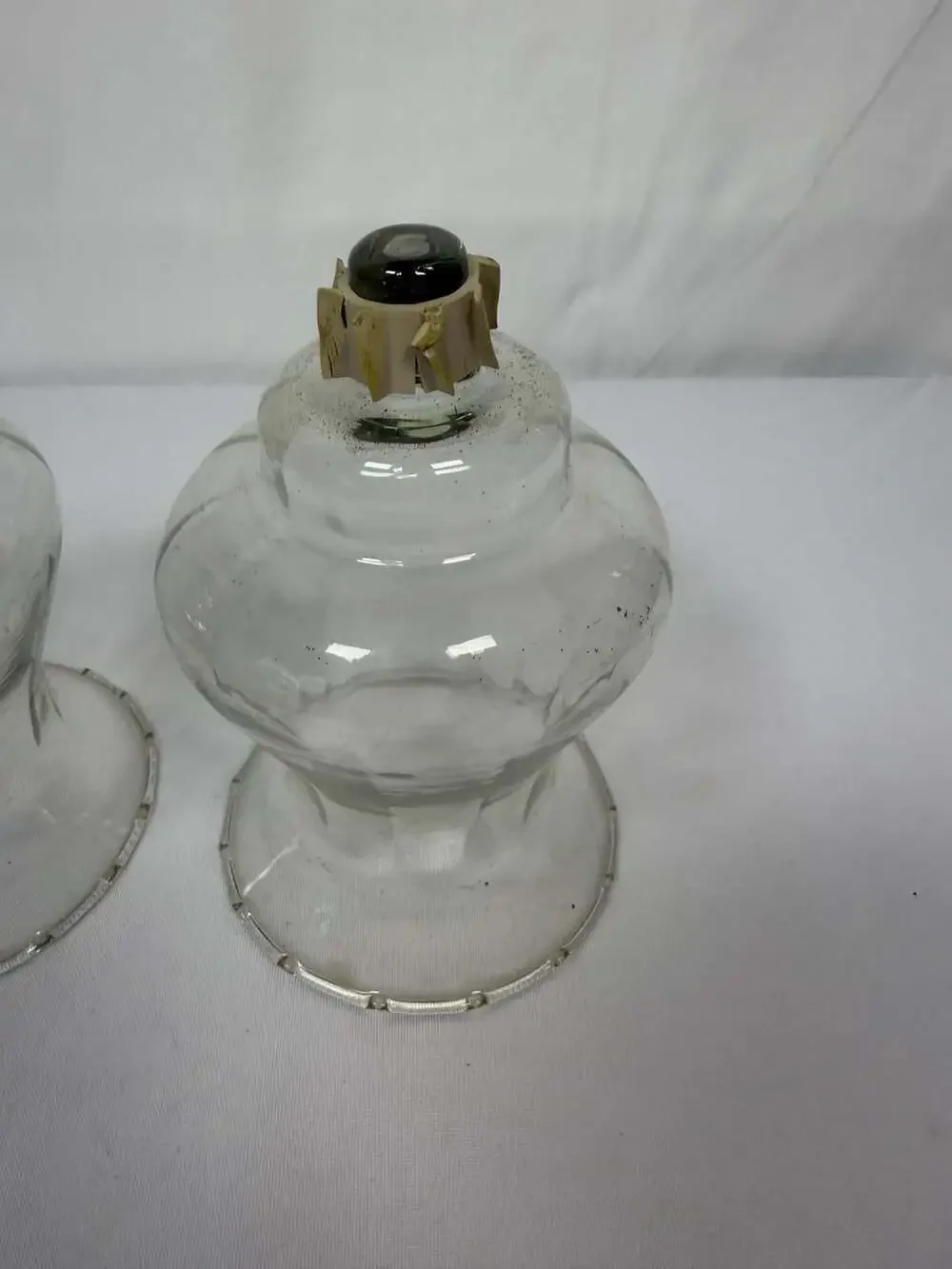 Set of 2 Vintage Clear Glass Peg Votive Candle Cup Holders with Scalloped Edges